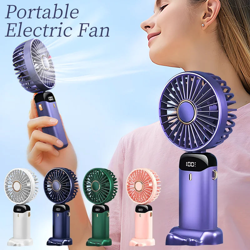 3-in-1 Foldable Neck Fan – LED Display, 5 Speeds, USB Rechargeable