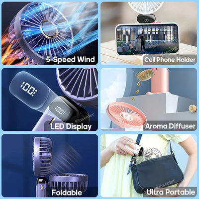 3-in-1 Foldable Neck Fan – LED Display, 5 Speeds, USB Rechargeable