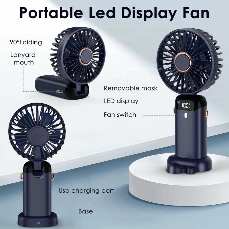 3-in-1 Foldable Neck Fan – LED Display, 5 Speeds, USB Rechargeable