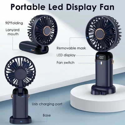 3-in-1 Foldable Neck Fan – LED Display, 5 Speeds, USB Rechargeable